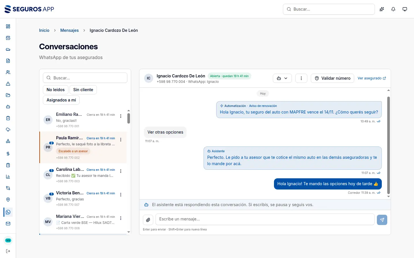 Consola de mensajes de WhatsApp en dos vías