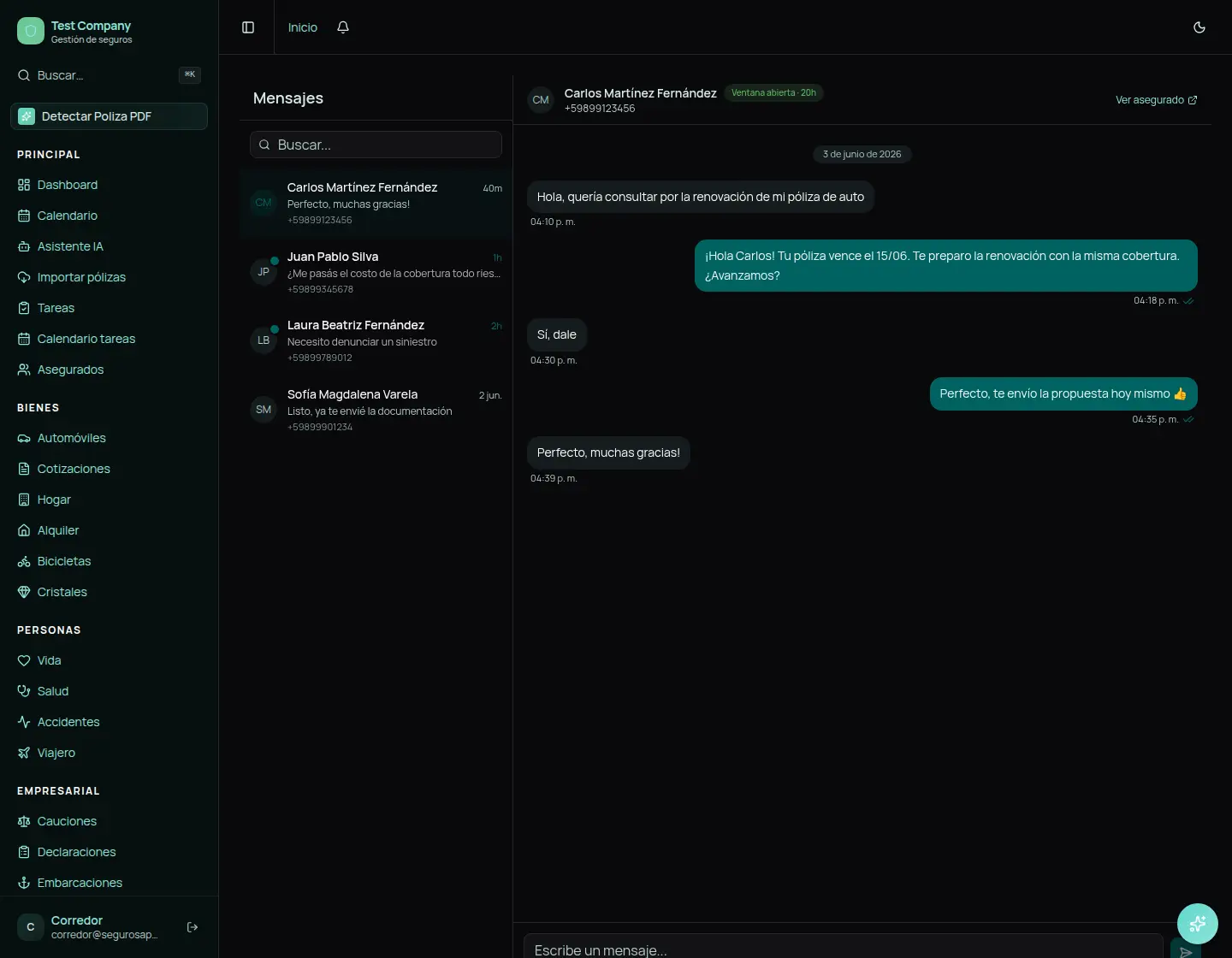 Consola de mensajes de WhatsApp en dos vías
