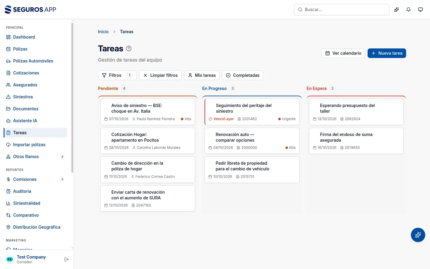 Tablero de tareas del equipo